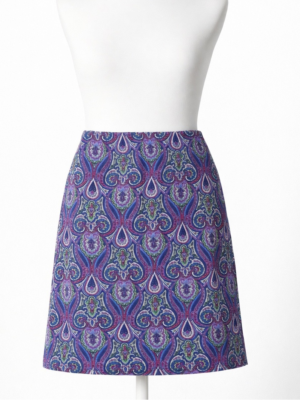 Talbots Boho Chic A-Line Mini Skirt in Blue/Purple Paisley 4P